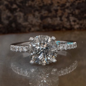 2ct salt & pepper diamond-Salt and Pepper diamond engagement ring-4 prong solitaire ring-2 ct diamond-Salt and pepper ring-Grey diamond ring image 1