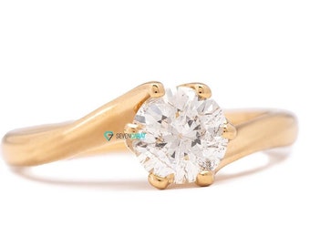 Elegant Dainty Solid Gold 1 Carat Solitaire Diamond Engagement Ring, Estate Diamond Ring, Minimalist Diamond Promise ring, Anniversary Ring