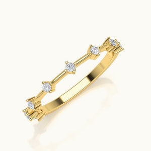 Minimalist Thin 14K Diamond Wedding Band, Solid Gold Eternity Cluster Genuine Diamond Wedding Ring, Stacking Diamond Ring, Anniversary Ring