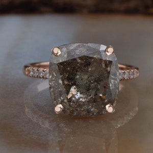 8.86ct salt & pepper diamond-Salt and Pepper diamond engagement ring-4 prong solitaire ring-Salt and pepper ring-Grey diamond ring