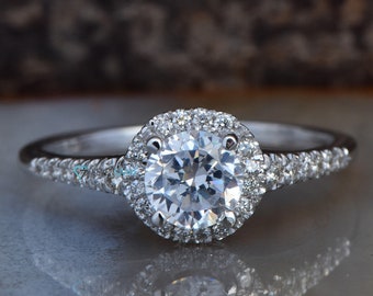 Diamond Ring 0.70 carat 14K White Gold-Cluster Engagement ring-Promise ring-4 prong engagement-Halo engagement ring-Halo wedding ring