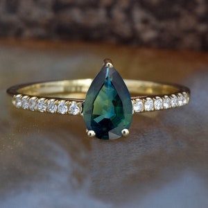 Diamantring mit Saphir-Grüner Saphir 1 ct -Saphir Verlobungsring-Grüner Saphir Ring-Grüner Saphir Ring Gold-Jubiläumsring