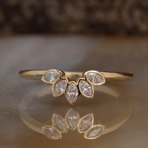 Marquise wedding band-Marquise diamond ring-Curved ring-Wedding band-Matching wedding bands-Marquise ring-Enhancer Ring-Enhancer ring guard
