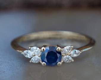 Dainty branch sapphire ring-Blue sapphire Engagement Ring-Promise ring-Marquise diamond ring-Gatsby sapphire ring-Twig engagement ring