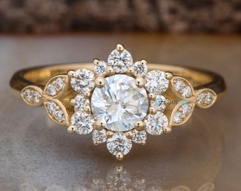 1 ct Blumen Diamant Ring-Art deco Ring-Blume Verlobungsring-Versprechensring-Blatt ring-Custom Ring-Moissanit Ring-Moissanit Verlobungsring