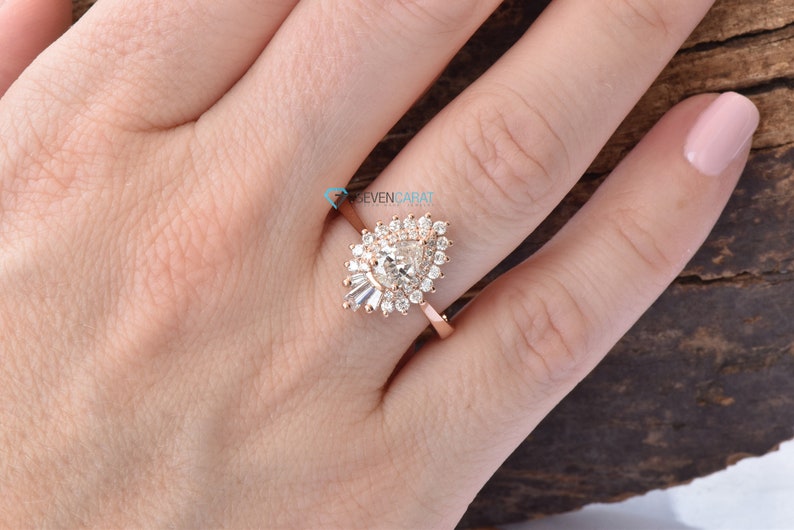 Rose gold engagement ring-1 Carat Diamond vintage ring-Rose gold-Promise ring-Pear shaped diamond engagement ring-Art deco ring-Custom Rings image 5