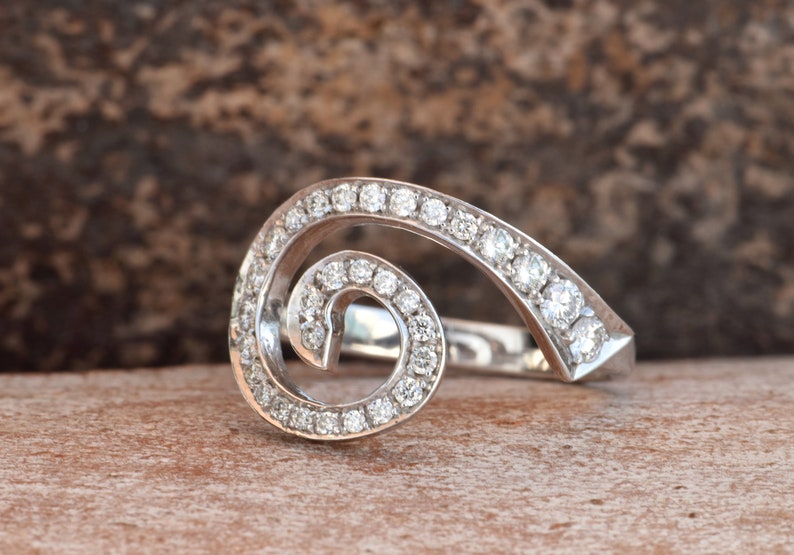Art deco rings white gold-14K White Gold Diamond Ring-Eternity band-Wave Ring-Ocean wave ring-Stackable Rings-Multistone ring-Promise ring image 5
