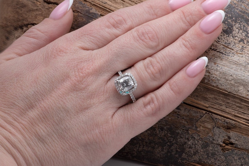 Square Halo Diamond Ring, Square Engagement Ring, Vintage Style Engagement Ring White Gold, Art Deco Diamond Jewelry, Slat and Pepper Ring image 1