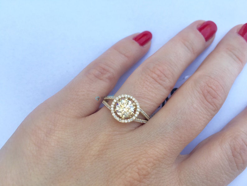 Diamond Ring 1.50ct-Engagement ring-Promised ring-Yellow gold-Bridal Jeweler-Solid gold ring-Gold Solitaire Ring-Tiny ring-Halo wedding ring image 4