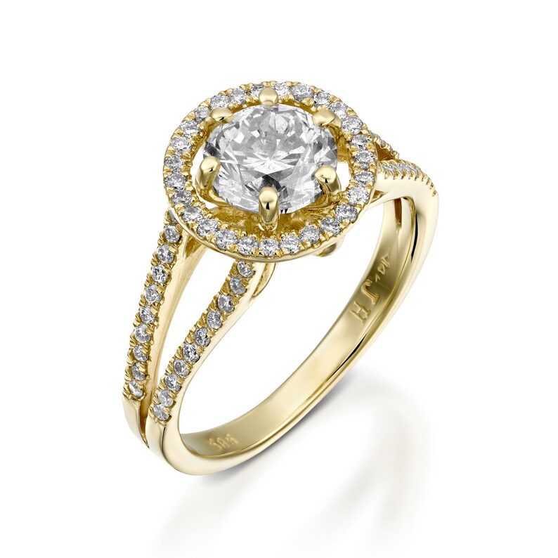 Diamond Ring 1.50ct-Engagement ring-Promised ring-Yellow gold-Bridal Jeweler-Solid gold ring-Gold Solitaire Ring-Tiny ring-Halo wedding ring image 3