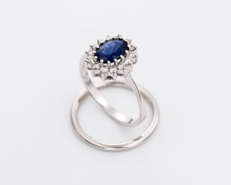 1 carat Sapphire wedding set white gild 14k Engagement Ring-wedding band set-Vintage style diamond ring image 2