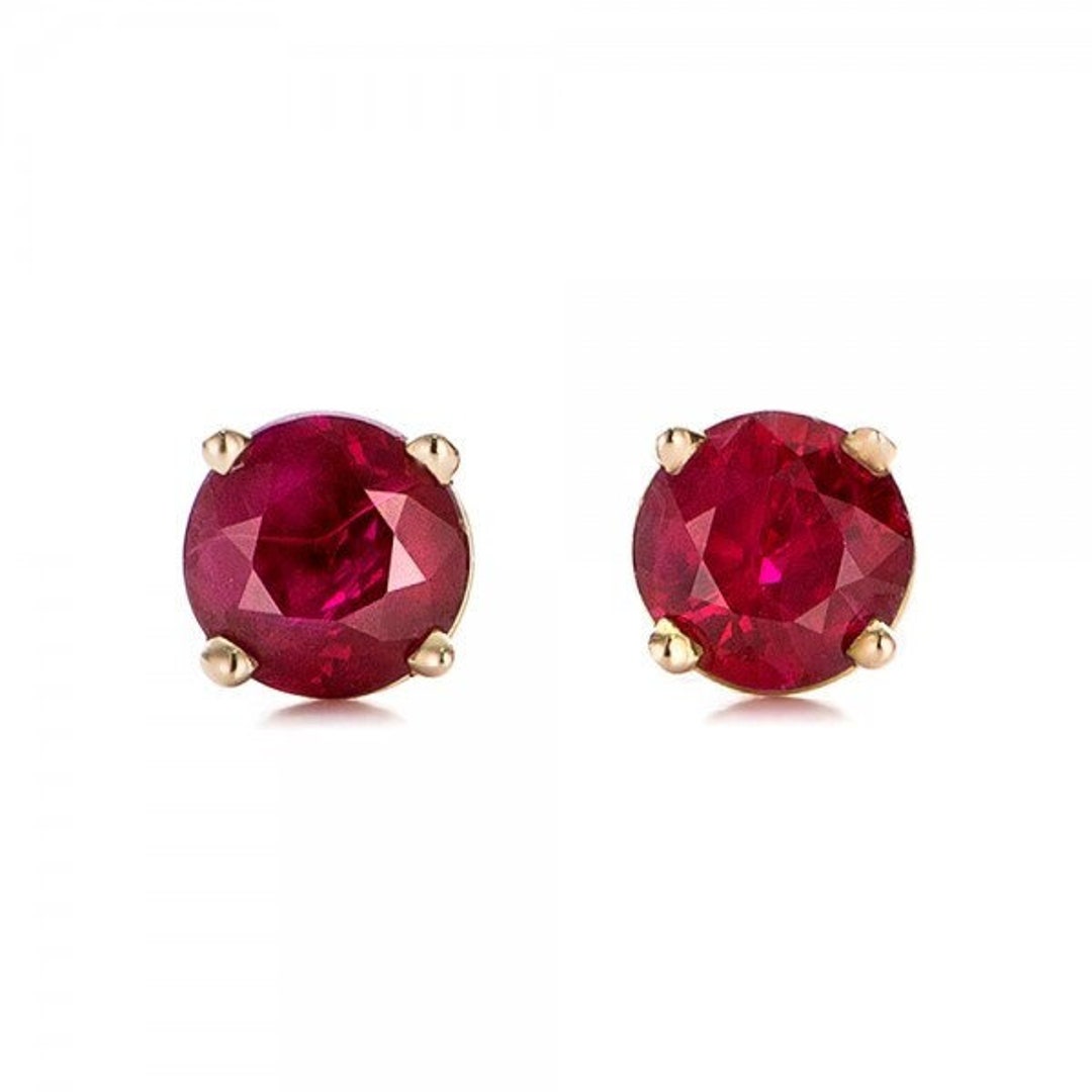 Red Ruby Jewelry Classic Elegant 14k Gold Natural Red Ruby Stud Earrings, Red Ruby ...