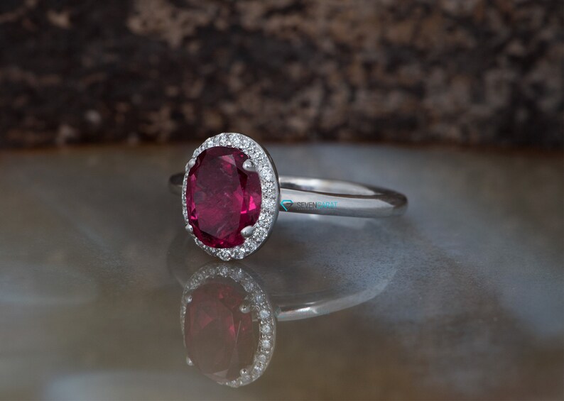 Minimalist Dainty Solid Gold Halo Oval Pink Tourmaline Engagement Ring