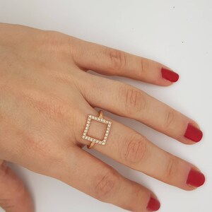 Micro pave band-Art nouveau ring-Diamond Ring- Diamond Oval Ring-14k rose gold ring- Fashion jewelry- Gold Statement Ring-Minimalist ring image 2