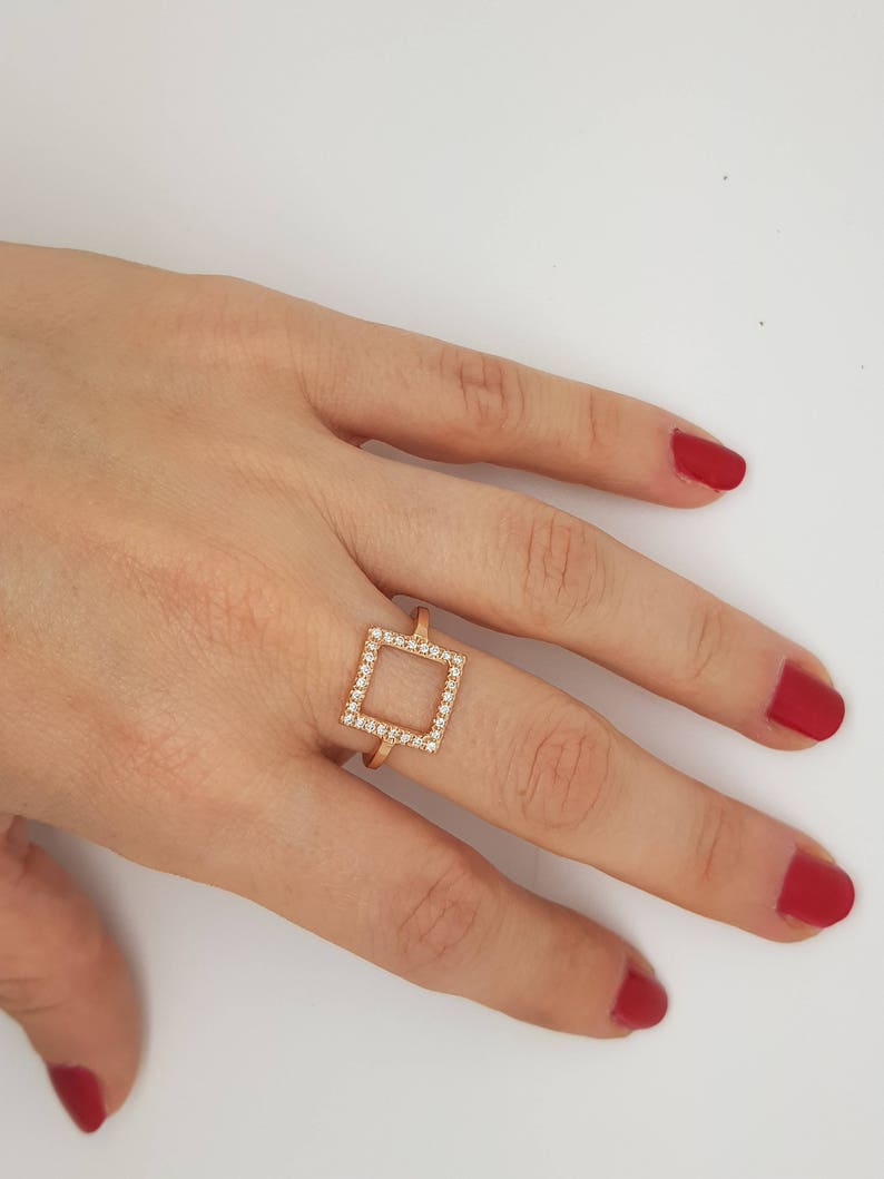 Micro pave band-Art nouveau ring-Diamond Ring- Diamond Oval Ring-14k rose gold ring- Fashion jewelry- Gold Statement Ring-Minimalist ring image 2