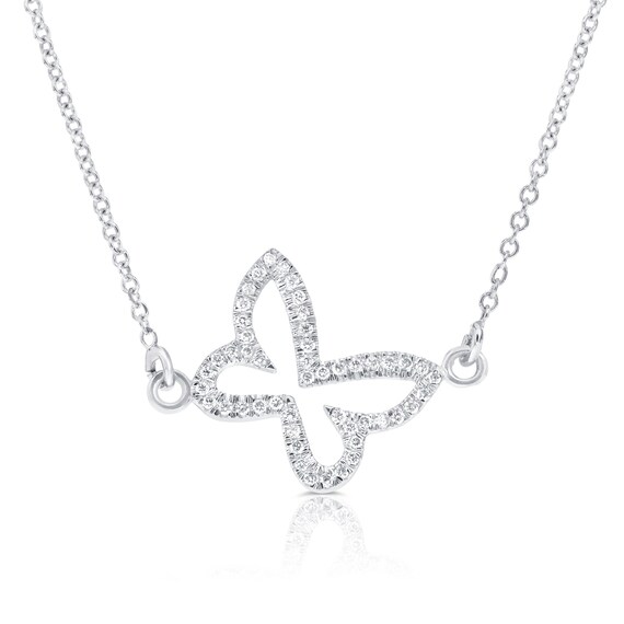 Minimalist Dainty Solid Gold Butterfly Pendant Necklace With
