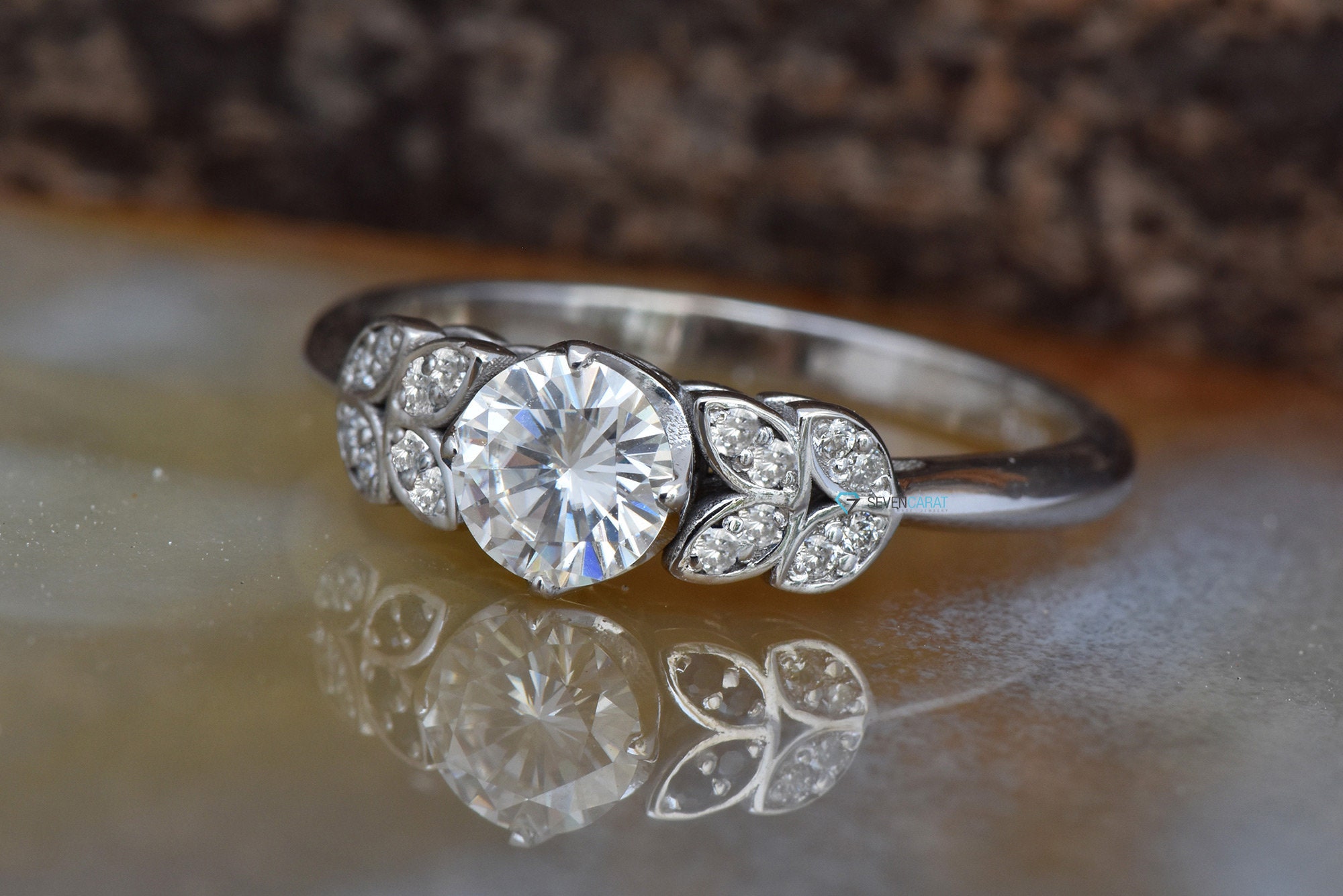 Art Deco Engagement Ring White Gold 14k-leaf Engagement | Etsy