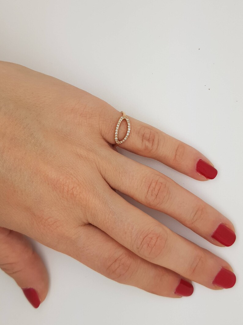 Art nouveau ring-Diamond Ring Diamond Oval Ring-14k rose gold ring Fashion jewelry Gold Statement Ring-Minimalist ring-Micro pave band image 1