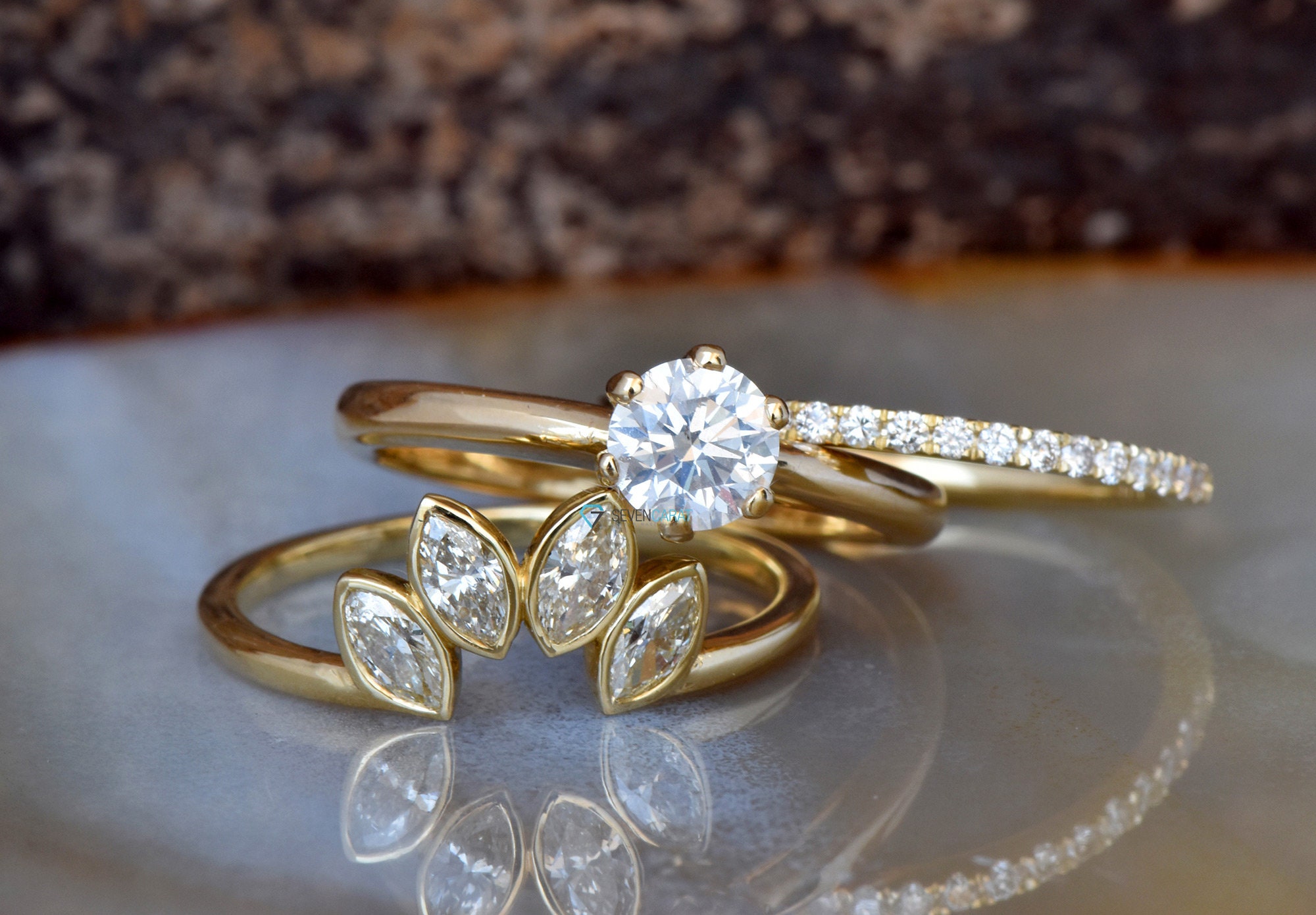 Marquise diamond wedding set 1.55 ct-Bridal set rings yellow | Etsy