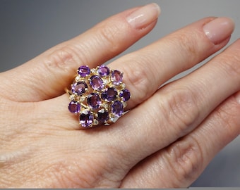 Amethyst Diamond Engagement Ring -Yellow Gold Ring-Anniversary ring-Multistone ring-Birthday present-Amethyst ring-Amethyst for her