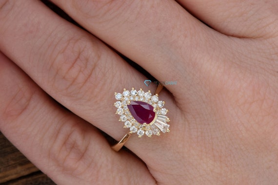 Anillo Gatsby anillo Sunburst anillo de compromiso de estilo vintage joyeria de rubi anillo de rubi de oro rosa anillo de rubi Art Deco anillo de rubi con diamantes elegante Etsy