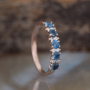 Sapphire wedding band-Blue sapphire engagement ring-Blue sapphire band-Rose Gold Ring-Sapphire ring-Anniversary ring-Matching rings image 2