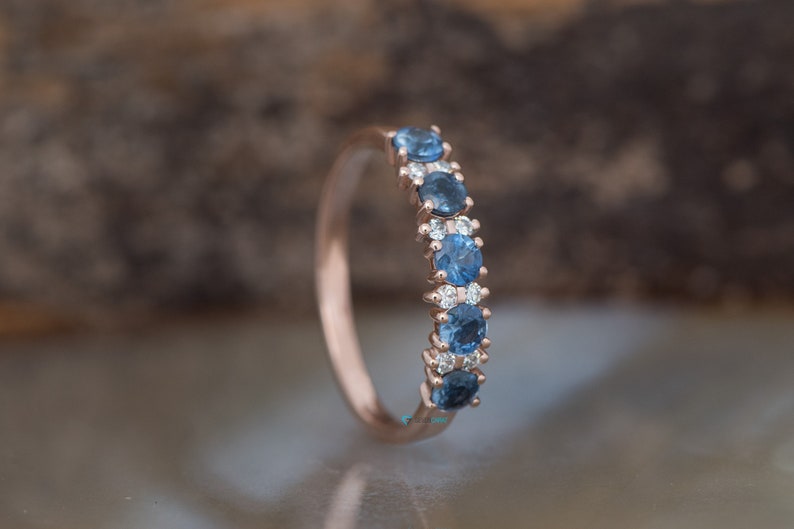 Sapphire wedding band-Blue sapphire engagement ring-Blue sapphire band-Rose Gold Ring-Sapphire ring-Anniversary ring-Matching rings image 2