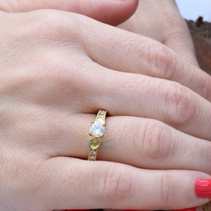 Nachlass Verlobungsring-Art-Deco-Verlobungsring-1/2 Karat Versprechen Ring-Solid Goldring-Brautring-Gold Solitärring-Herz-Diamantring Bild 7