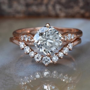 Diamond cluster wedding set-Art deco ring-Curved band set-Enhancer ring guard-Cushion cut diamond-Cushion cut diamond ring-Cushion cut ring