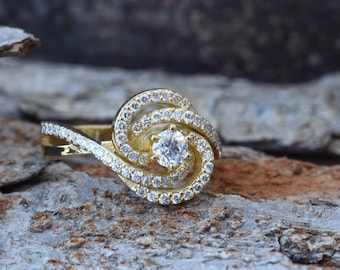 Art deco ring-Diamond Vintage engagement ring- Gold Ring-Women Jewelry-Unique diamond ring-Promise ring-Filigree engagement ring-For Her