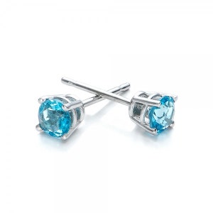 1 carat blue topaz earrings studs-Blue topaz-Natural blue topaz stud earrings-14 k white gold earnings-Birthday present-Anniversary gift image 2