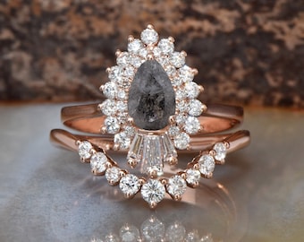 2.74ct Gatsby ring-Baguette diamond ring-salt & pepper diamond-Salt and Pepper diamond engagement ring-2ct black diamond-Wedding ring set