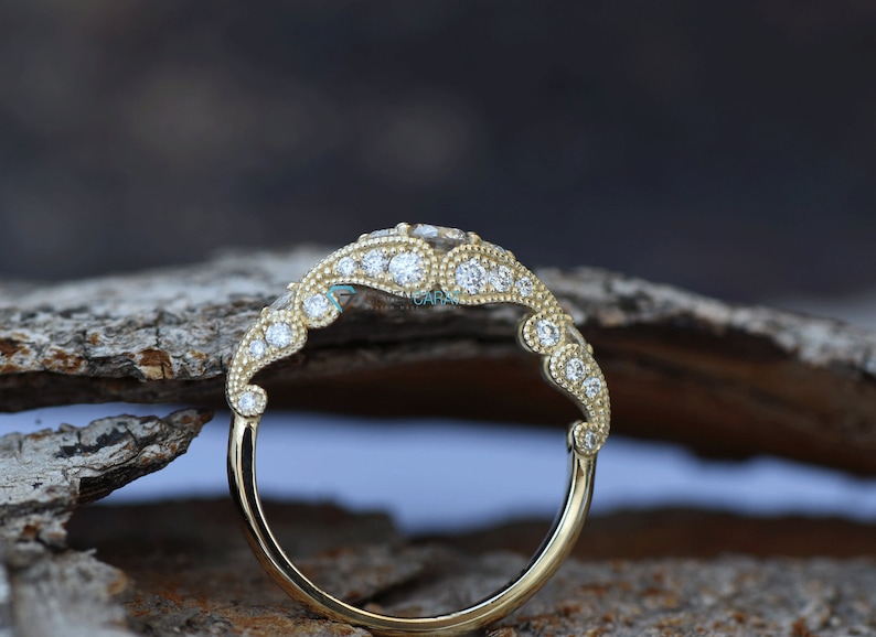 Filigree engagement ring-Diamond Engagement Ring-Gold Ring Promise ring-Art deco ring Bridal Jewelry-Unique diamond ring-Vintage ring image 5