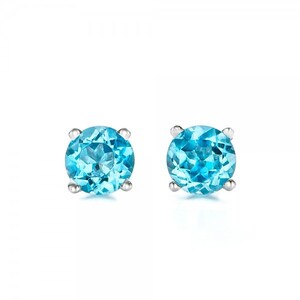 1 carat blue topaz earrings studs-Blue topaz-Natural blue topaz stud earrings-14 k white gold earnings-Birthday present-Anniversary gift image 1