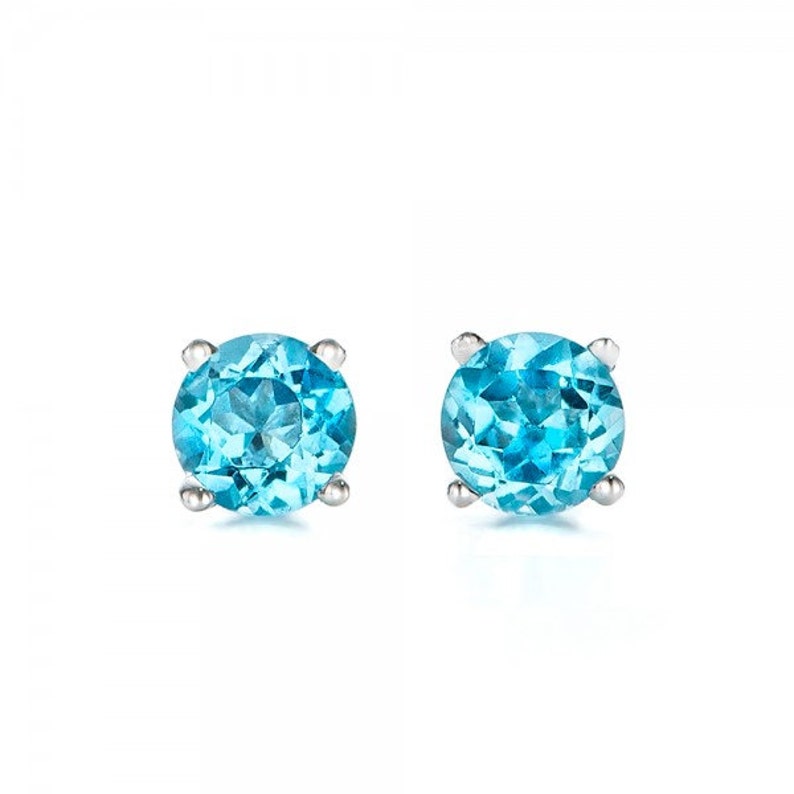 Blue topaz earrings studs 1/2 carat-Blue topaz-Natural blue topaz stud earrings-14 k white gold earnings-Birthday present-Anniversary gift image 1