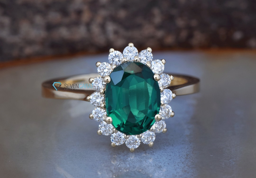 Green Emerald Engagement Ring 2 Carat diamond Ring With Emeraldgreen Emeraldoval Cut