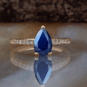 Blue Sapphire Diamond Engagement Ring -Sapphire diamond ring-Royal Sapphire Ring-Pear shaped sapphire-Promised ring-Pear ring-Solid gold