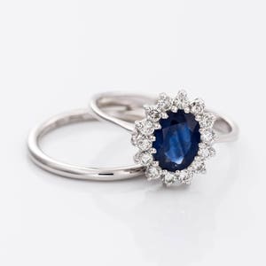 1 carat Sapphire wedding set white gild 14k Engagement Ring-wedding band set-Vintage style diamond ring image 1