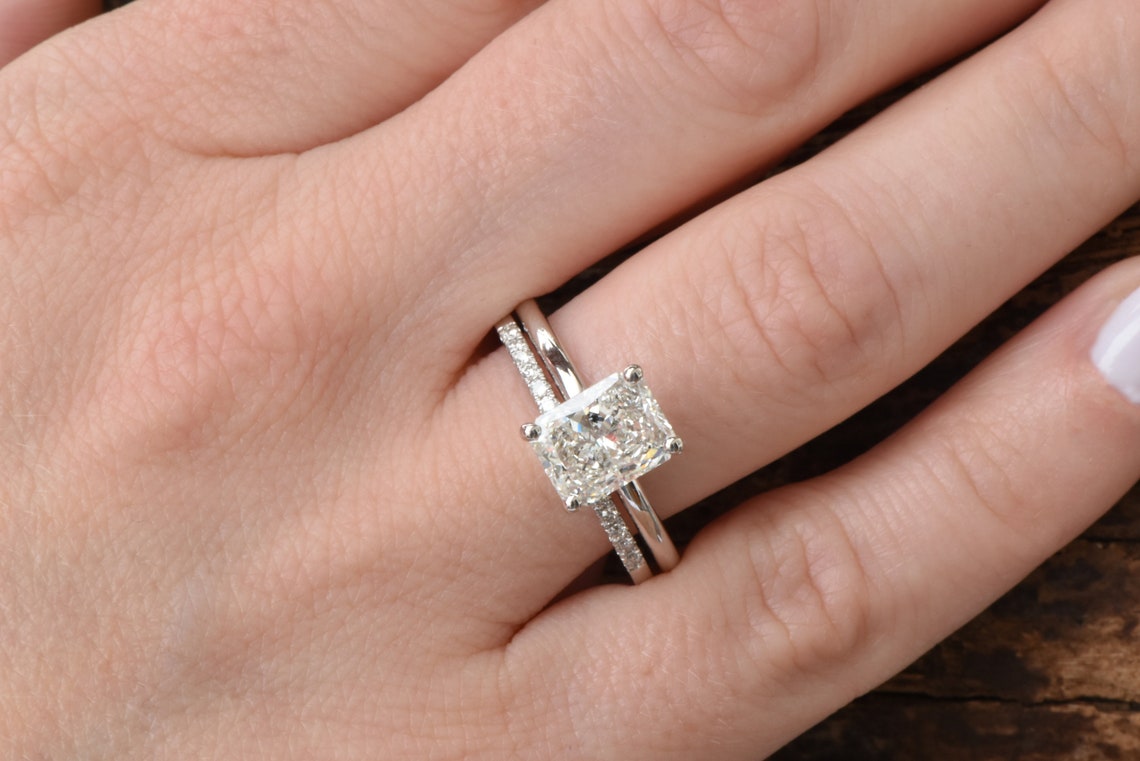 Emerald Cut Wedding Set Bridal Set Rings White Gold Carat Etsy