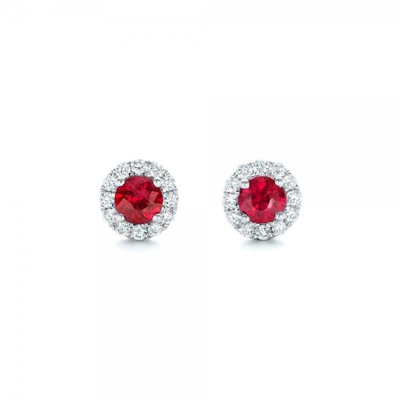 Ruby & Diamond Hoop Earrings - Johnny Jewelry