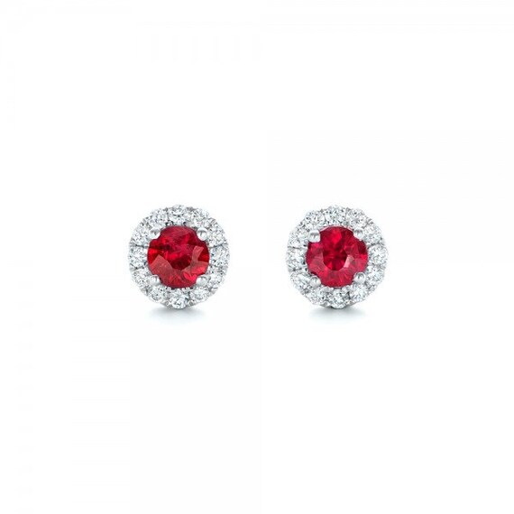 Ruby & Diamond Hoop Earrings - Johnny Jewelry