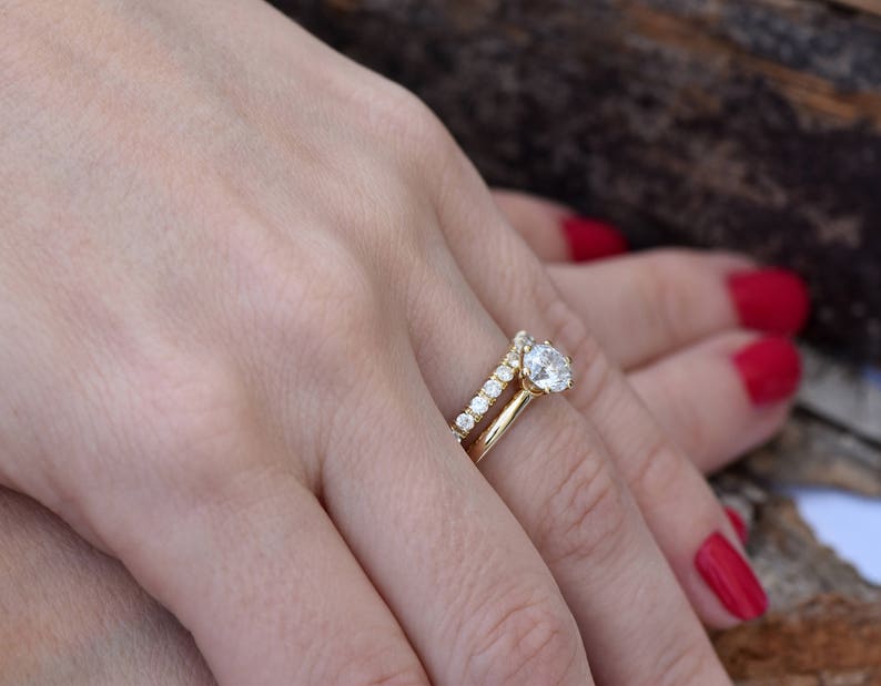 Bridal set rings yellow gold-Diamond wedding set 1.50 carat-Cluster wedding ring set-Promise ring-Art deco wedding ring set-Custom ring image 4