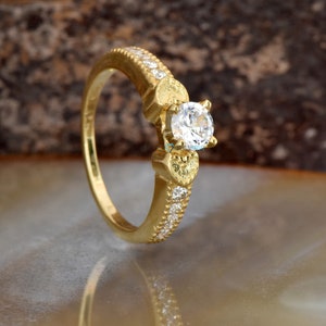 Nachlass Verlobungsring-Art-Deco-Verlobungsring-1/2 Karat Versprechen Ring-Solid Goldring-Brautring-Gold Solitärring-Herz-Diamantring Bild 2