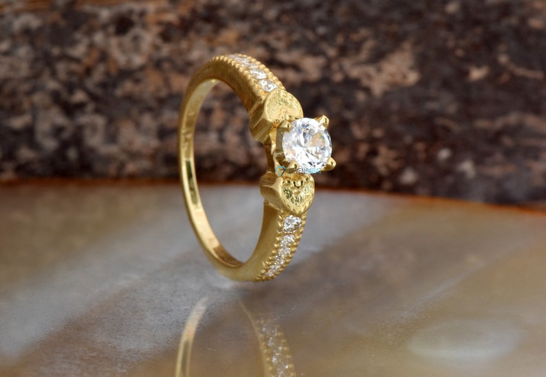 Nachlass Verlobungsring-Art-Deco-Verlobungsring-1/2 Karat Versprechen Ring-Solid Goldring-Brautring-Gold Solitärring-Herz-Diamantring Bild 2