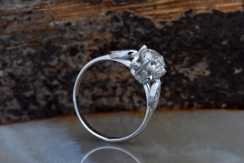 1 ct Diamond Engagement Ring-White Gold Ring-Cluster engagement ring-Promise ring-Bridal ring-Art deco engagement ring-Solid gold ring image 3