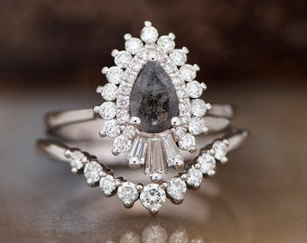 2.74 ct Gatsby ring-Baguette diamond ring-salt & pepper diamond-Salt and Pepper diamond engagement ring-2ct black diamond-Wedding ring set