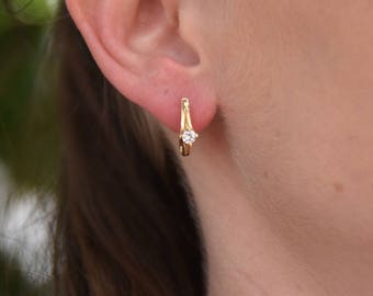 1/2 carat Gold Diamond Earrings-14K Yellow Gold Earrings-Omega Back Earrings-Women Jewelry-Women Earrings-