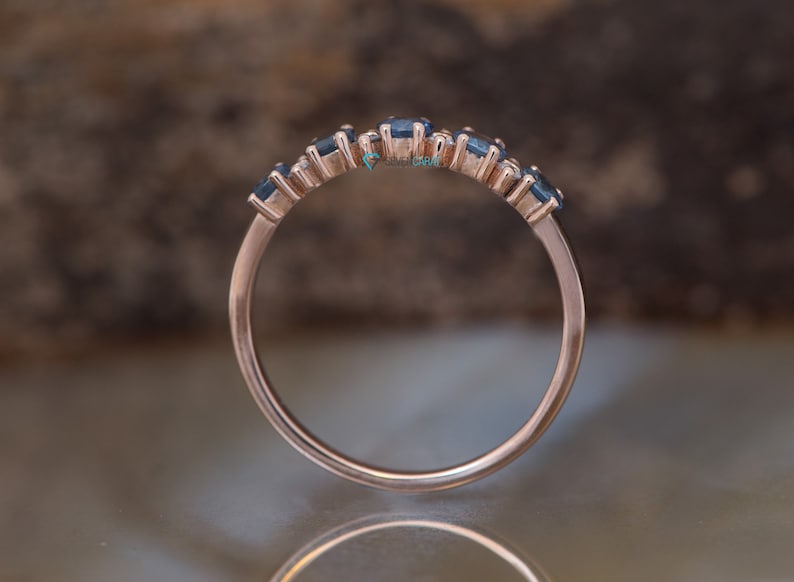 Sapphire wedding band-Blue sapphire engagement ring-Blue sapphire band-Rose Gold Ring-Sapphire ring-Anniversary ring-Matching rings image 5