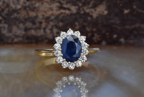 Shop Blue Sapphire, Diamond 18K Gold Ring Online in India | Gehna