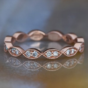 Unique Solid Gold Eternity Natural Diamond Wedding Ring, Marquise Wedding Band, Stacking Real Diamond Jewelry, Elegant Anniversary Ring
